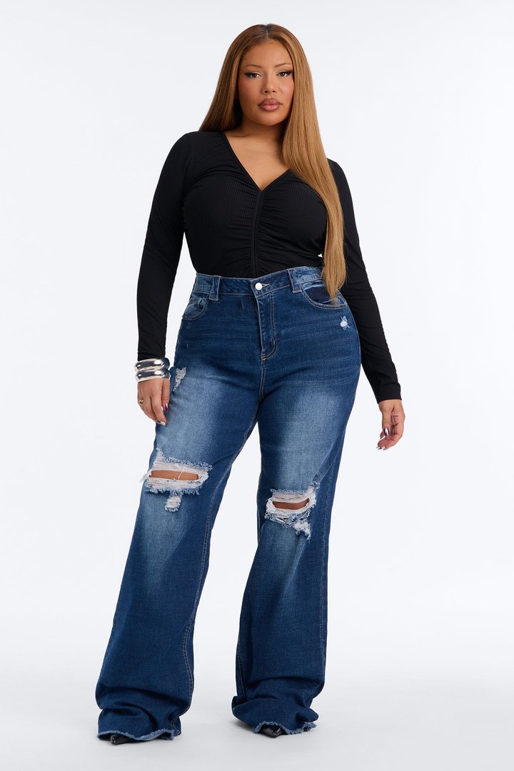 Tall Coldwater Canyon Stretch Ripped Wide Leg Jeans - Dark Wash