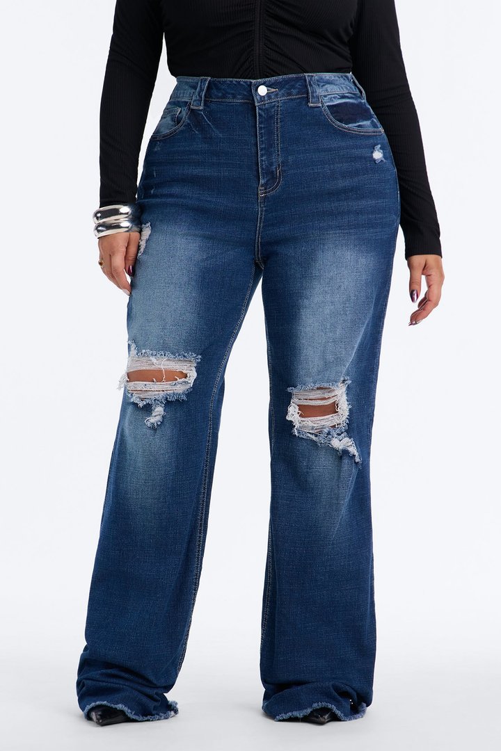 Tall Coldwater Canyon Stretch Ripped Wide Leg Jeans - Dark Wash