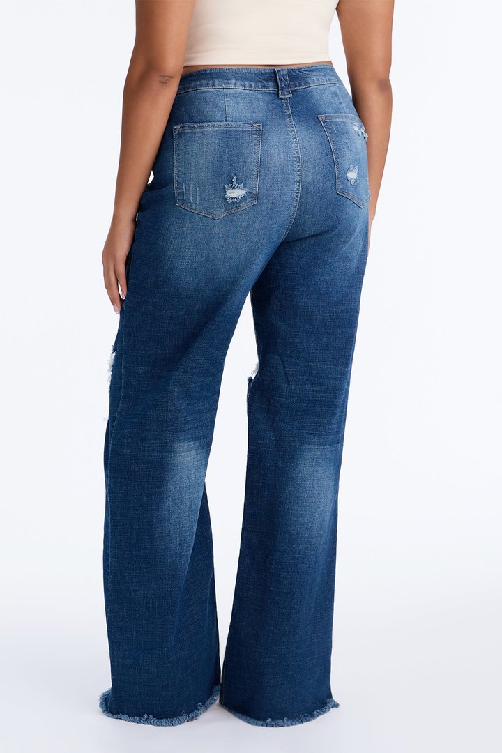 Tall Coldwater Canyon Stretch Ripped Wide Leg Jeans - Dark Wash