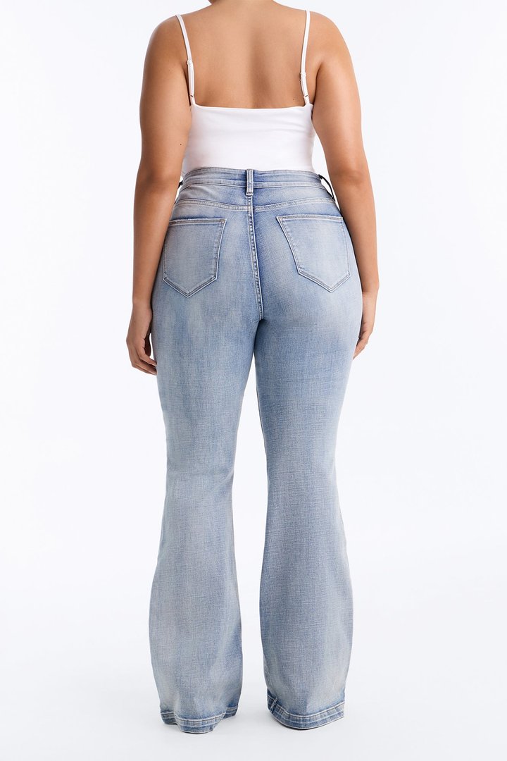 Tall Key Figure Ripped Stretch Flare Jeans - Medium Wash