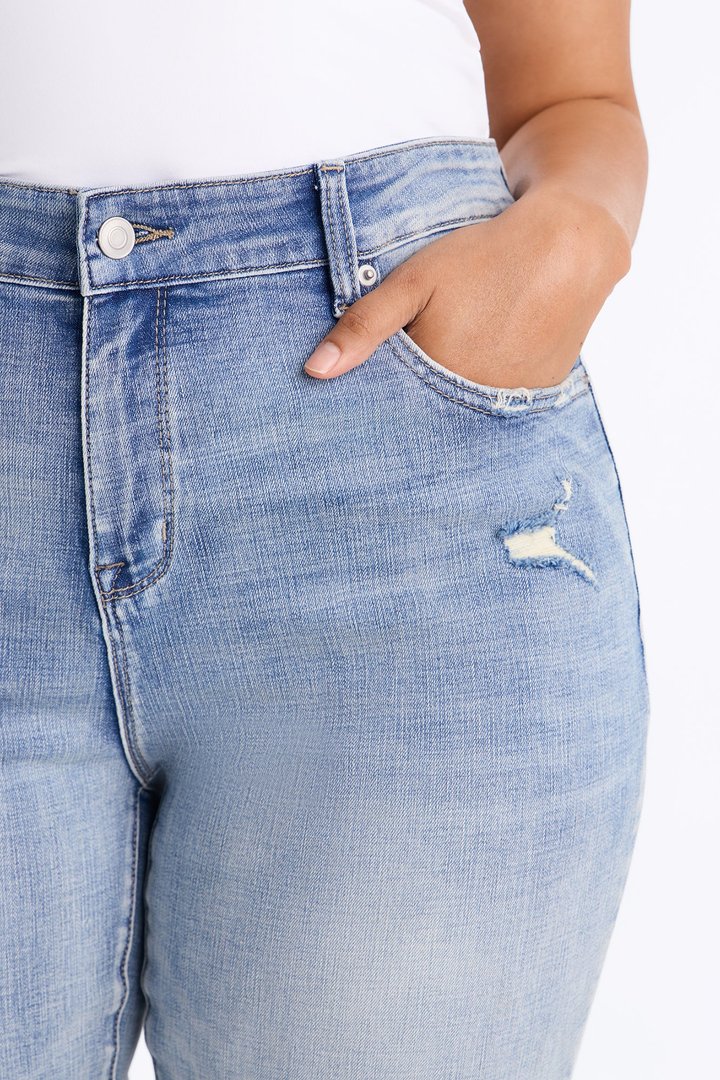 Tall Key Figure Ripped Stretch Flare Jeans - Medium Wash