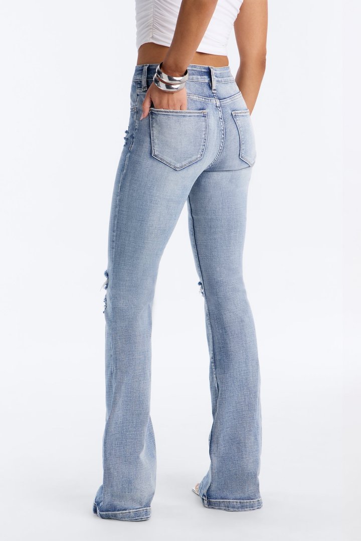 Tall Key Figure Ripped Stretch Flare Jeans - Medium Wash