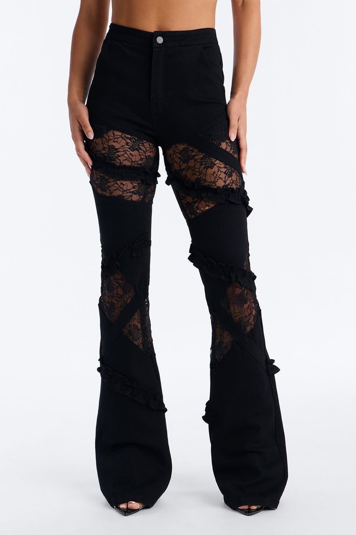 Tall Dreamcatcher Lace Stretch Flare Jeans - Black