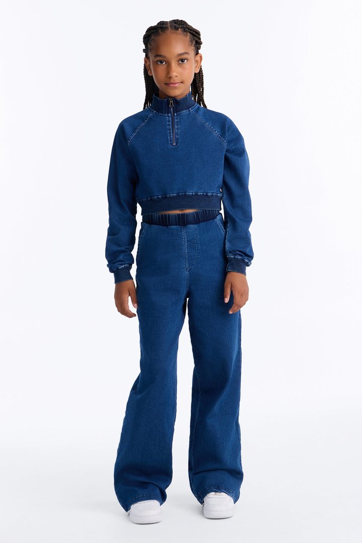 Mini Khloe Knit Denim Pant Set - Medium Wash