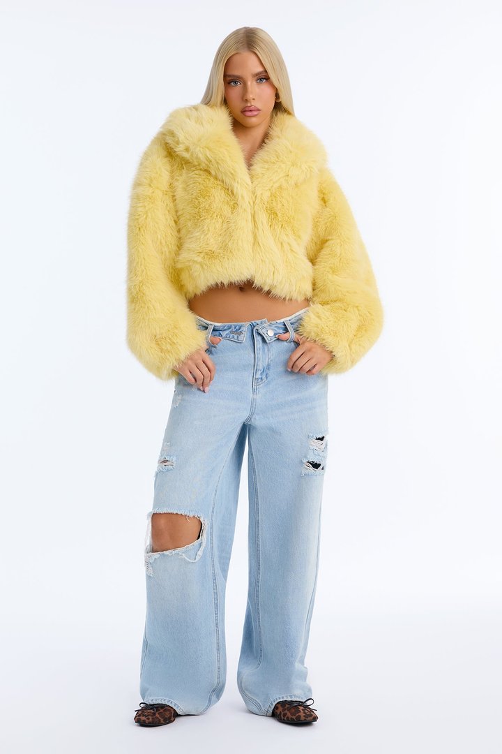 That's Luxe Faux Fur Coat - Butter Yellow