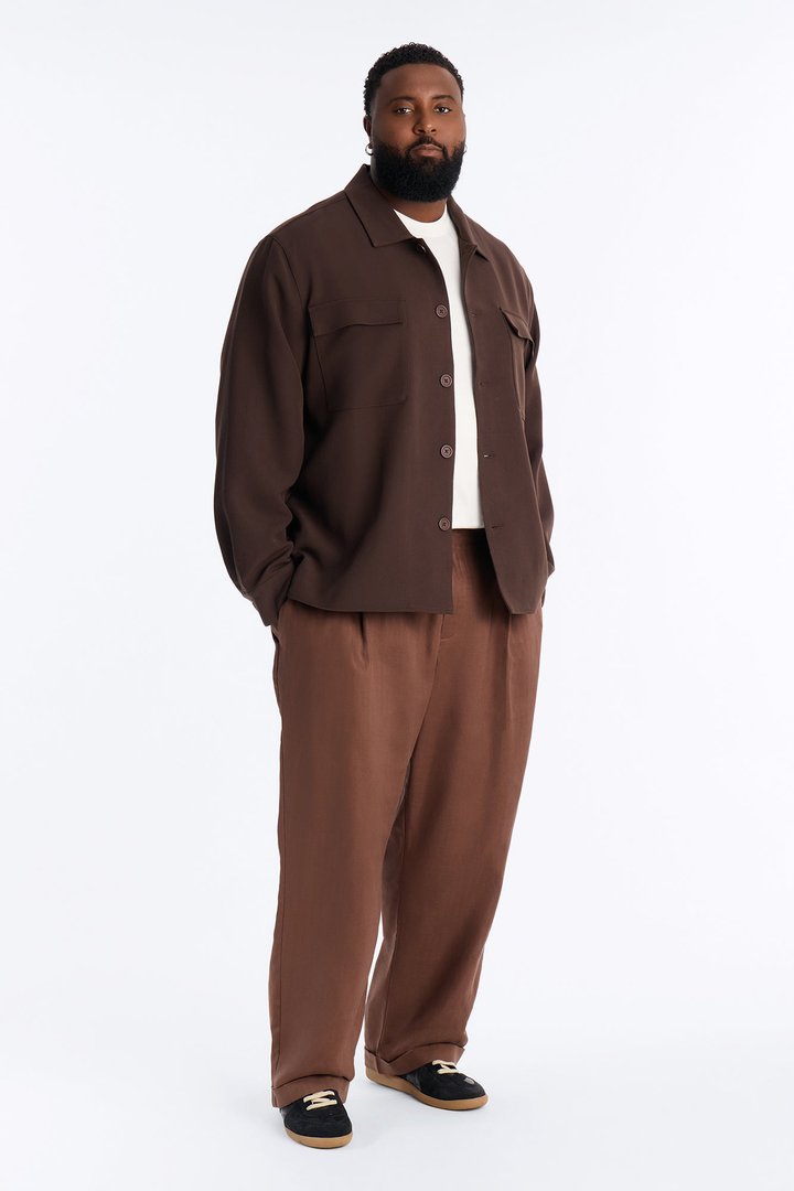 Linen Herringbone Relaxed Pant - Brown