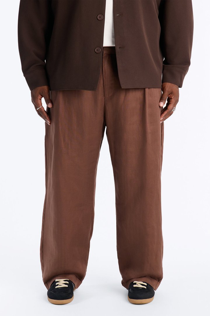 Linen Herringbone Relaxed Pant - Brown