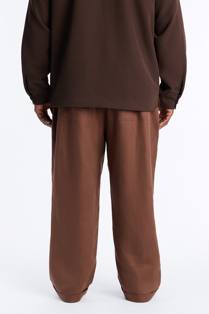 Linen Herringbone Relaxed Pant - Brown