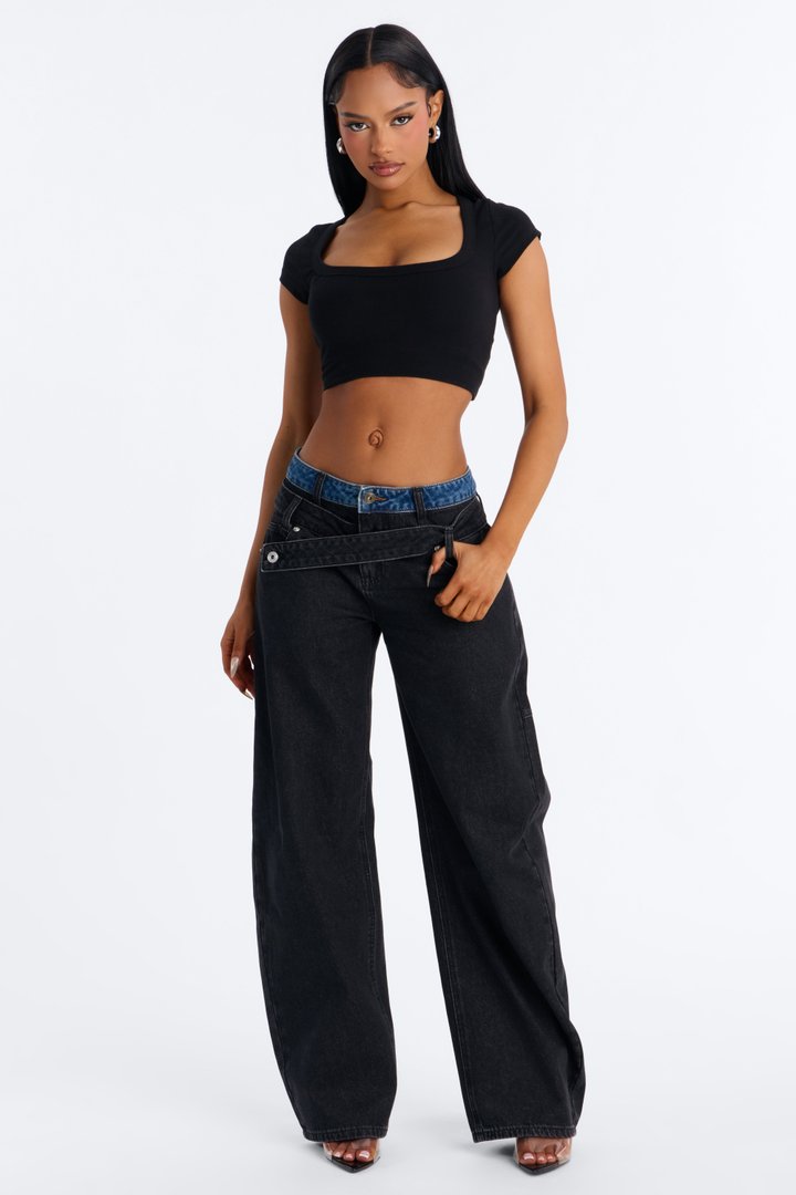 Blink Twice Two Tone Wide Leg Jeans - Black/Blue