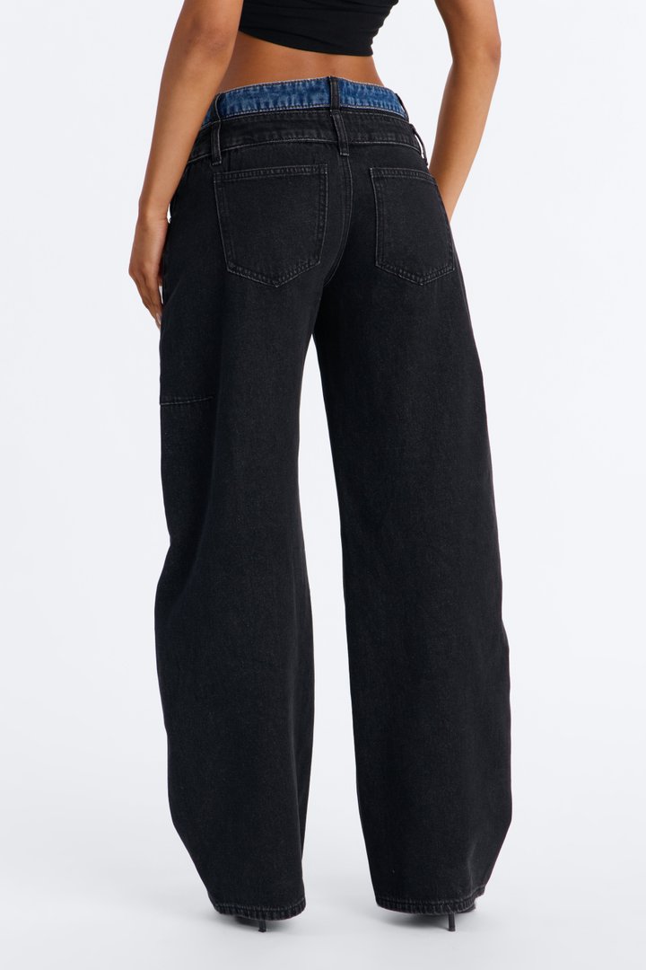 Blink Twice Two Tone Wide Leg Jeans - Black/Blue