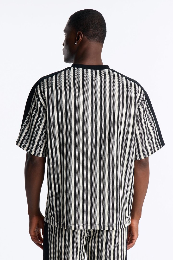 Ribbed Column Relaxed Crewneck Tee - Black/combo