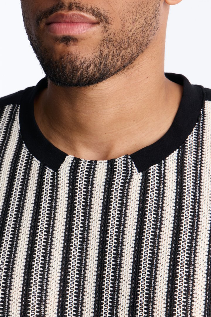Ribbed Column Relaxed Crewneck Tee - Black/combo