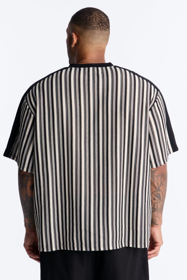 Ribbed Column Relaxed Crewneck Tee - Black/combo