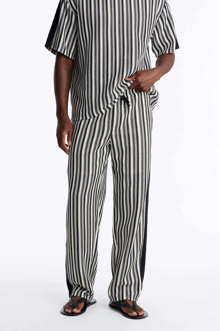 Ribbed Column Relaxed Pant - Black/combo