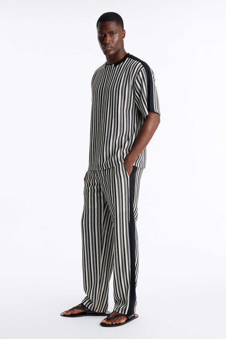 Ribbed Column Relaxed Pant - Black/combo