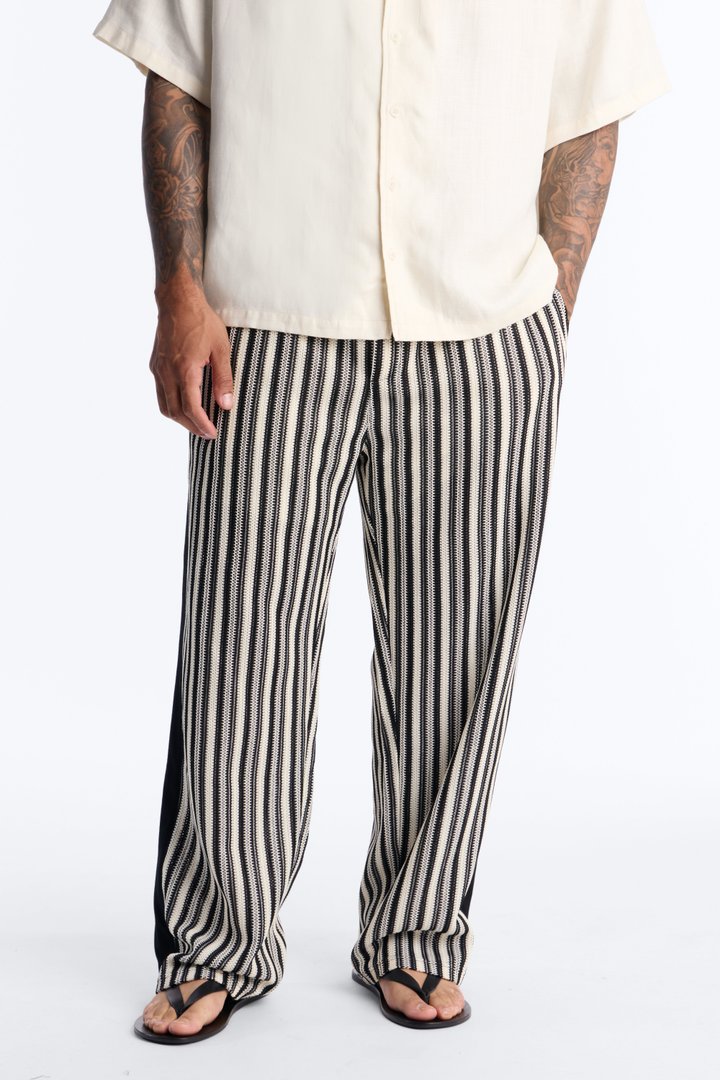 Ribbed Column Relaxed Pant - Black/combo