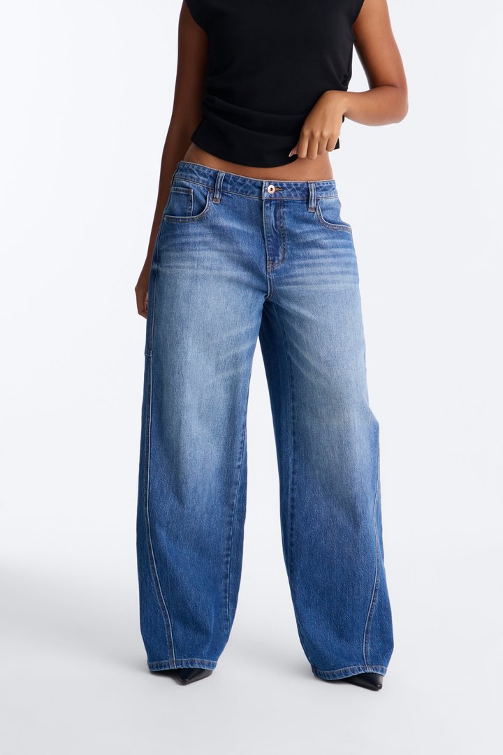 Easy Days Mid Rise Seamed Wide Leg Jeans - Dark Wash