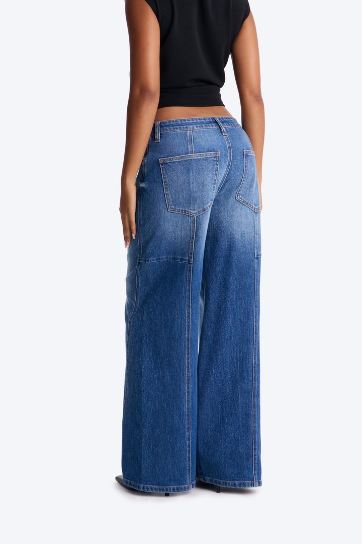 Easy Days Mid Rise Seamed Wide Leg Jeans - Dark Wash