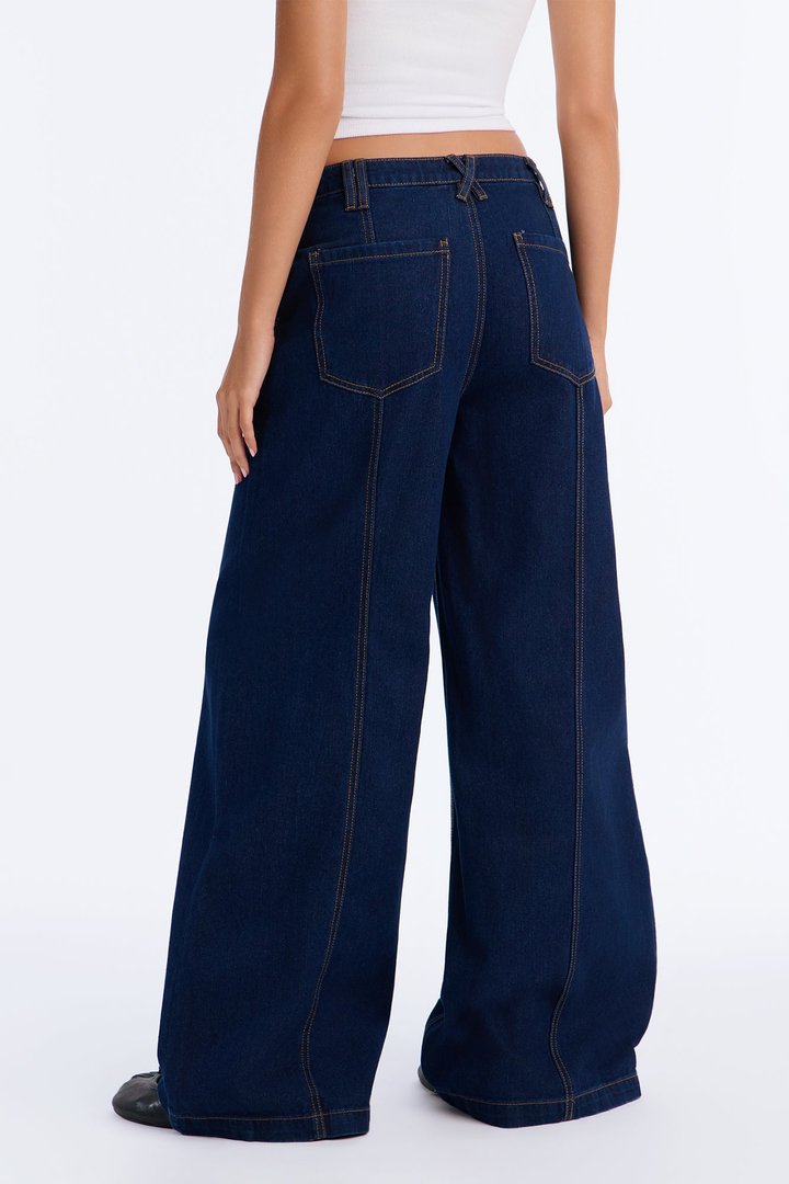 Drop A Comment Non Stretch Wide Leg Jeans - Rinse Blue Wash