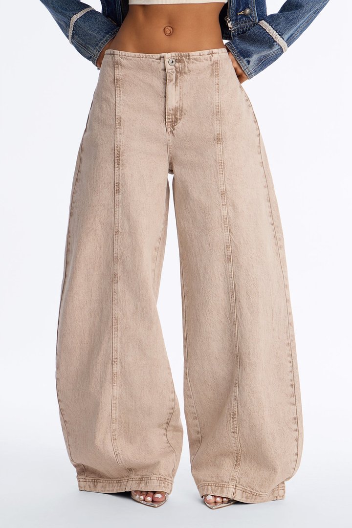 Safe Haven Dropped Waist Wide Leg Jeans - Khaki