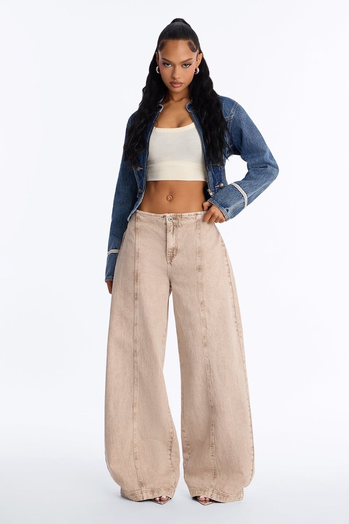Safe Haven Dropped Waist Wide Leg Jeans - Khaki