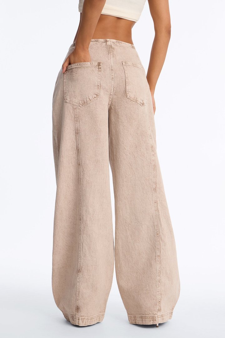 Safe Haven Dropped Waist Wide Leg Jeans - Khaki