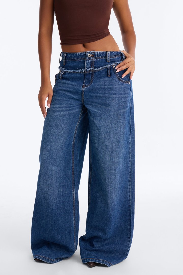 Never Ending Reconstructed Wide Leg Jeans - Dark Wash
