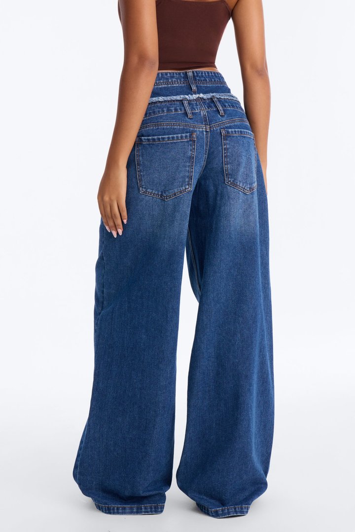 Never Ending Reconstructed Wide Leg Jeans - Dark Wash