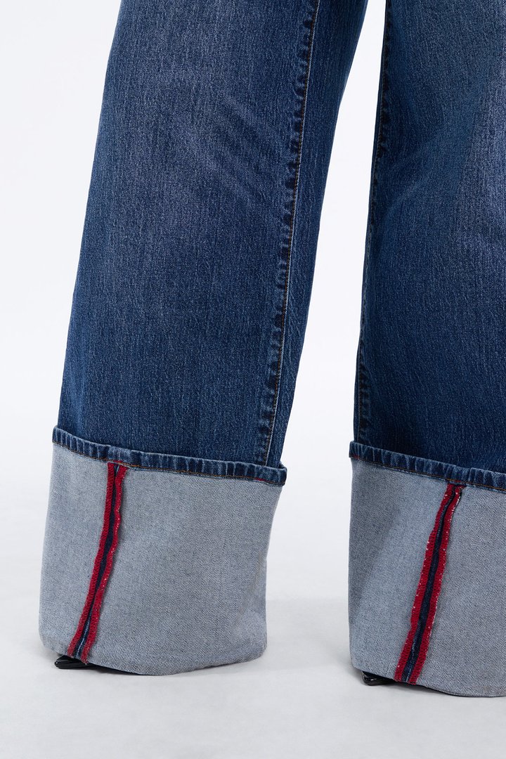 Cuffing Season Premium Turn Up Wide Leg Jeans - Dark Wash