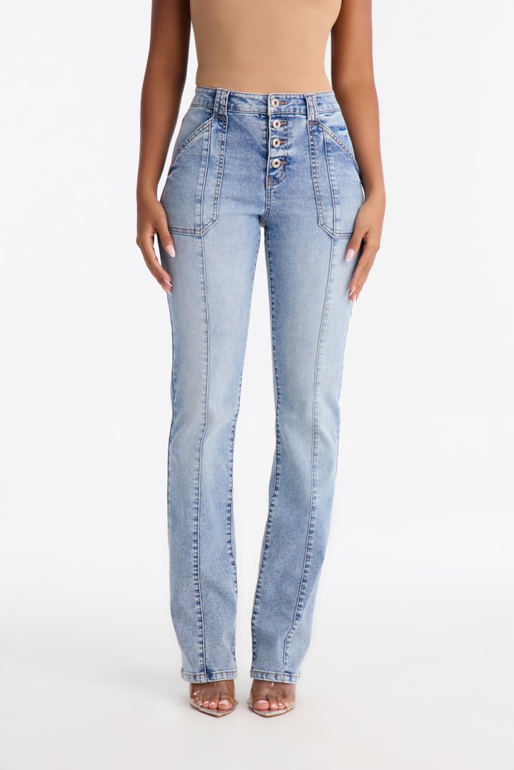90s Buttonfly Bootcut Jeans - Light Wash