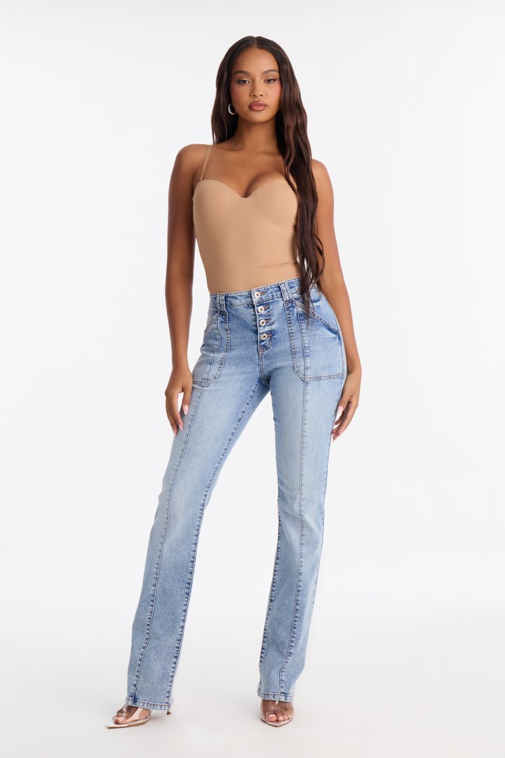 90s Buttonfly Bootcut Jeans - Light Wash