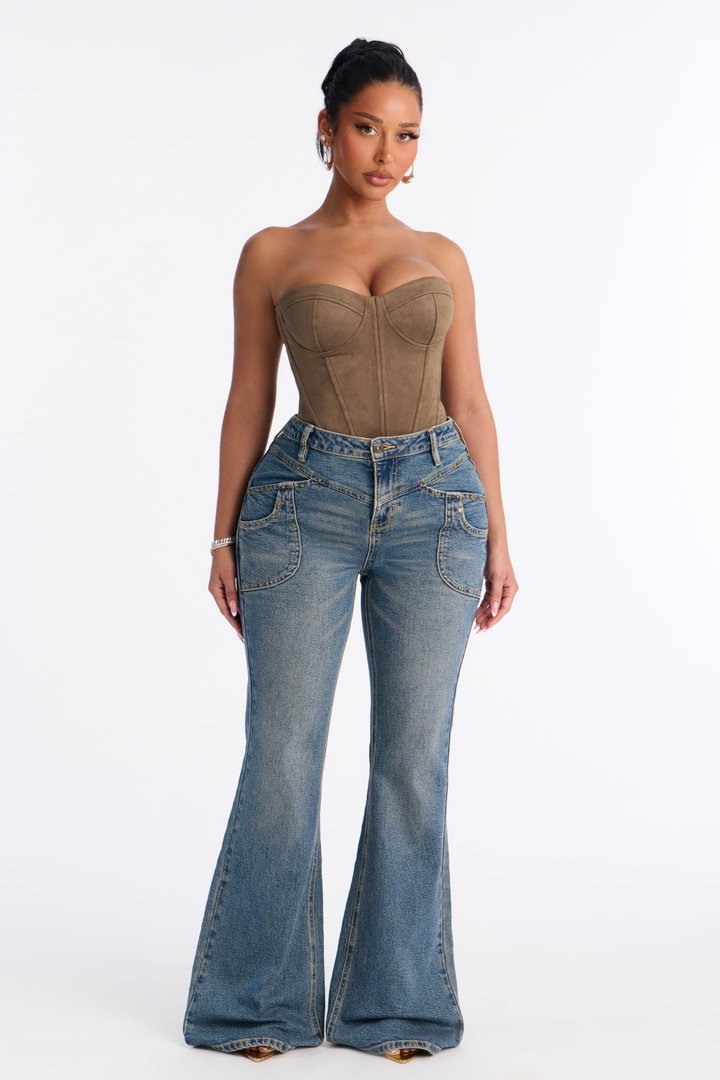 Alabama Baby Stud Embellished Flare Jeans - Medium Wash