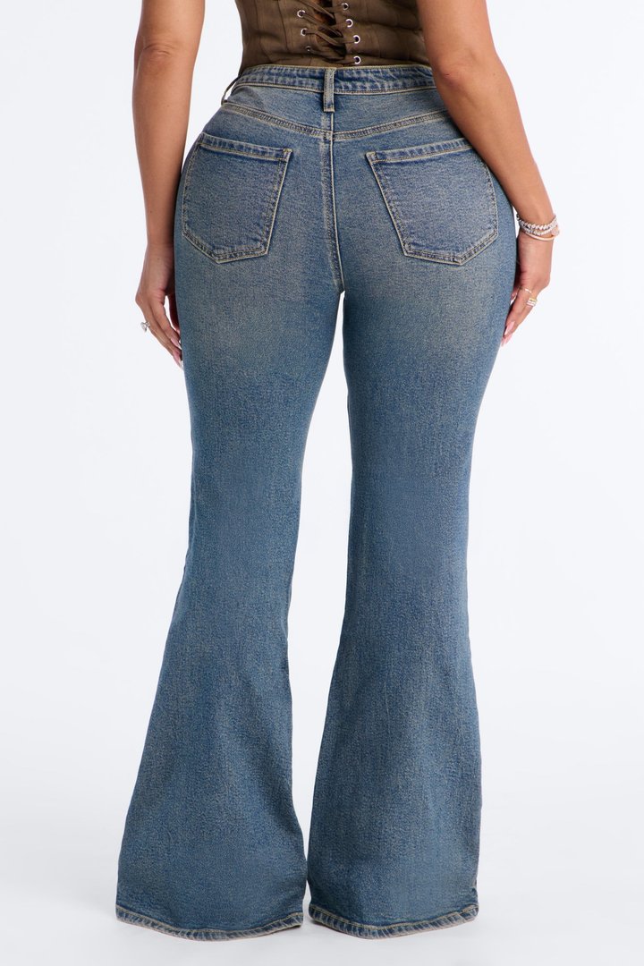 Alabama Baby Stud Embellished Flare Jeans - Medium Wash