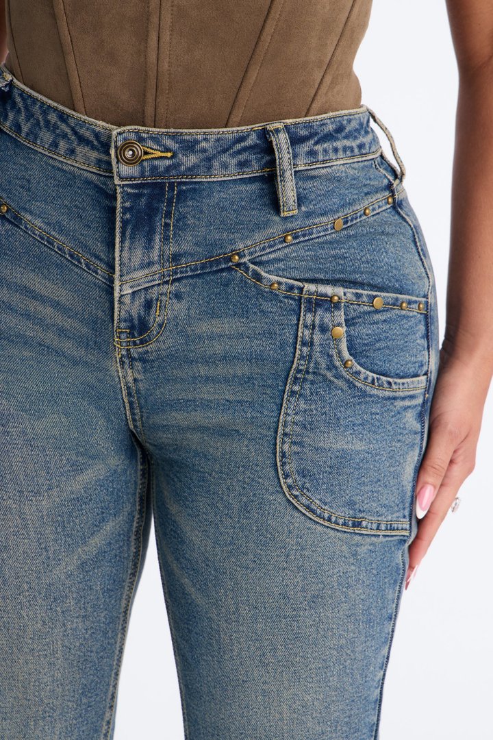 Alabama Baby Stud Embellished Flare Jeans - Medium Wash