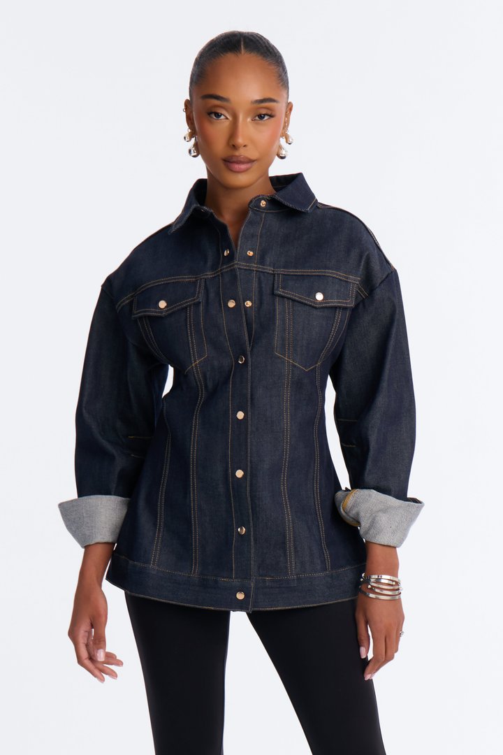 Premium Selvedge Sculpted Denim Jacket - Dark Denim