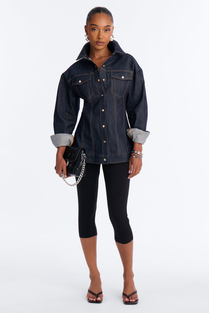 Premium Selvedge Sculpted Denim Jacket - Dark Denim