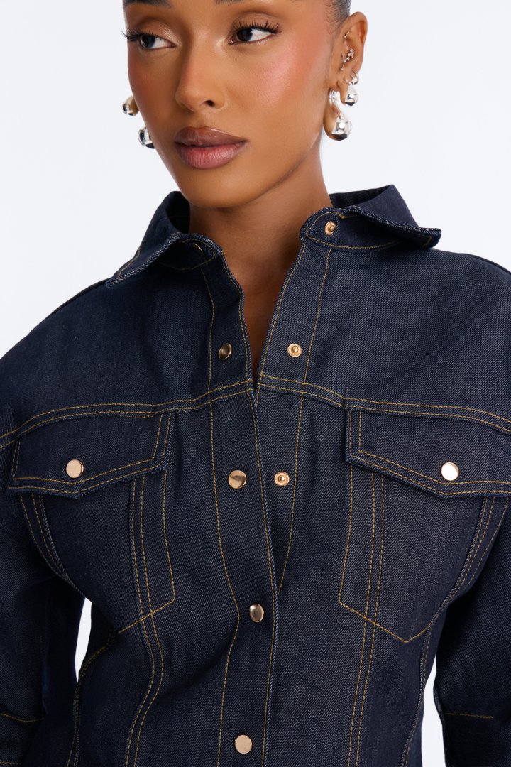 Premium Selvedge Sculpted Denim Jacket - Dark Denim