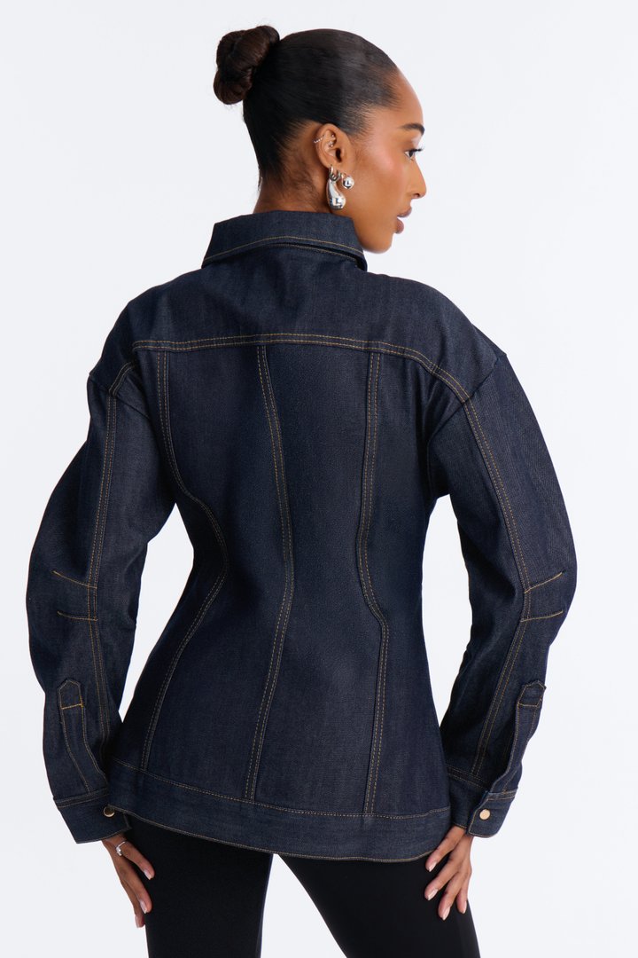 Premium Selvedge Sculpted Denim Jacket - Dark Denim