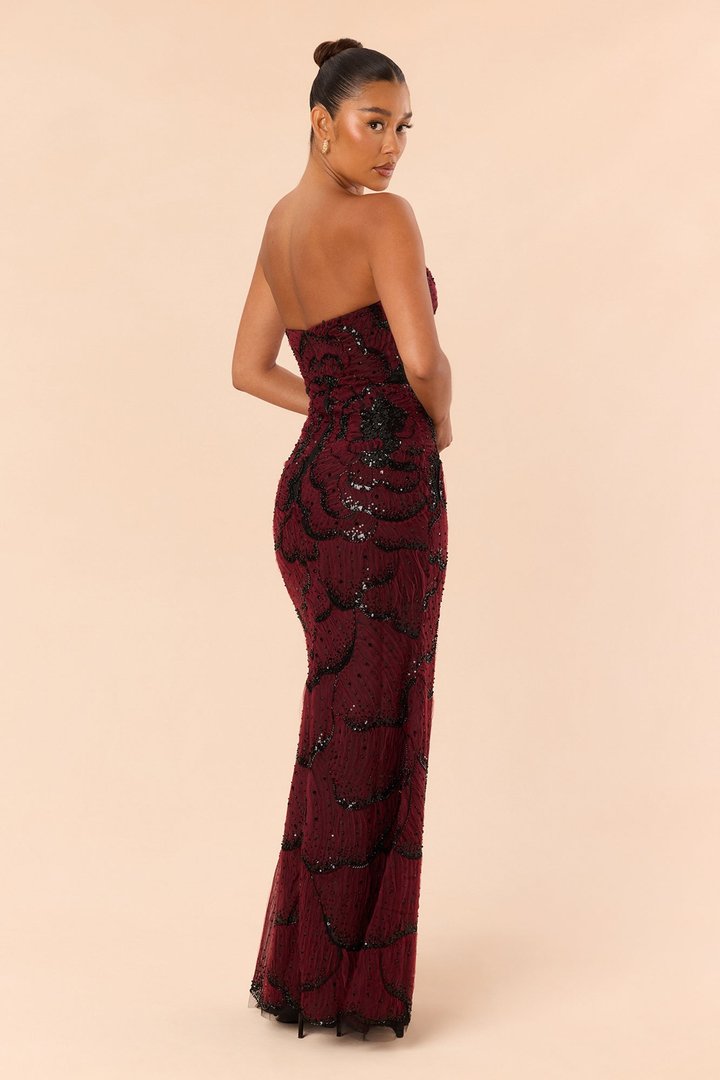 Rylee Embellished Gown - Burgundy/combo