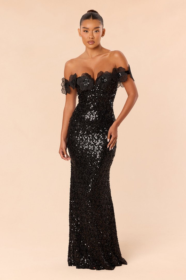 Princess Treatment Sequin Gown - Black