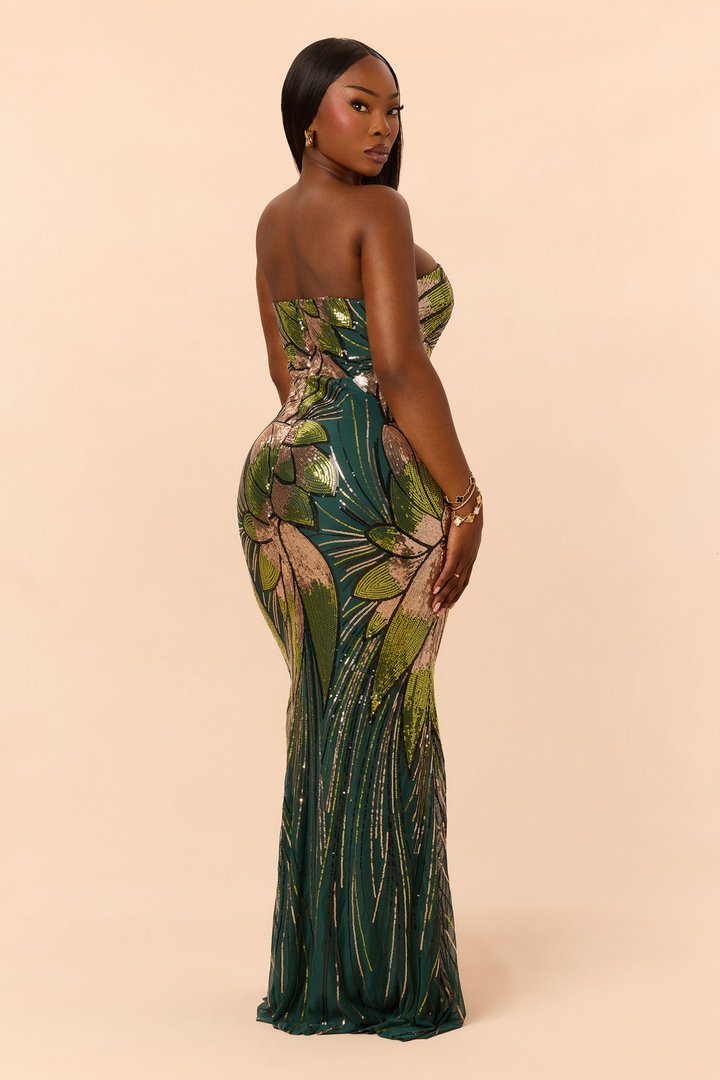 Dayah Sequin Gown - Green/combo