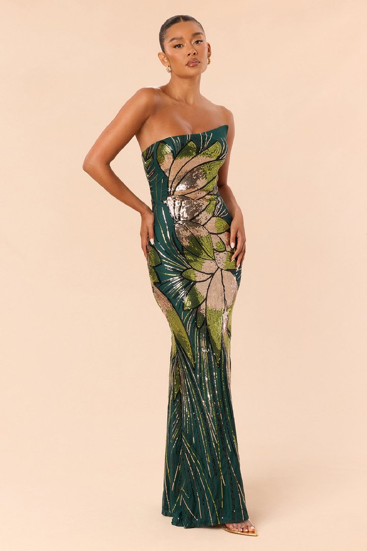 Dayah Sequin Gown - Green/combo