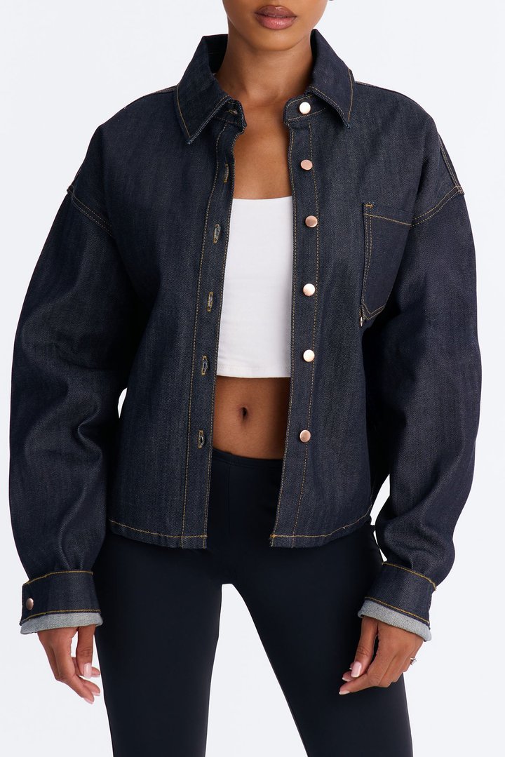 Premium Selvedge Utility Denim Jacket - Dark Denim