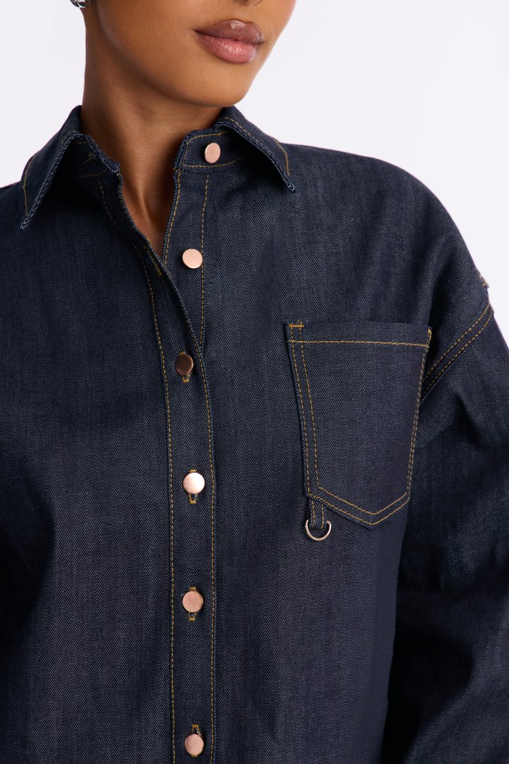 Premium Selvedge Utility Denim Jacket - Dark Denim