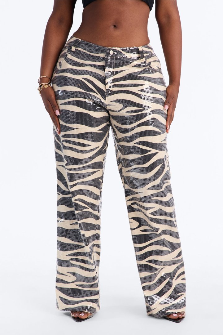 Striped Savage Sequin Zebra Straight Leg Jeans - Black/Smoke