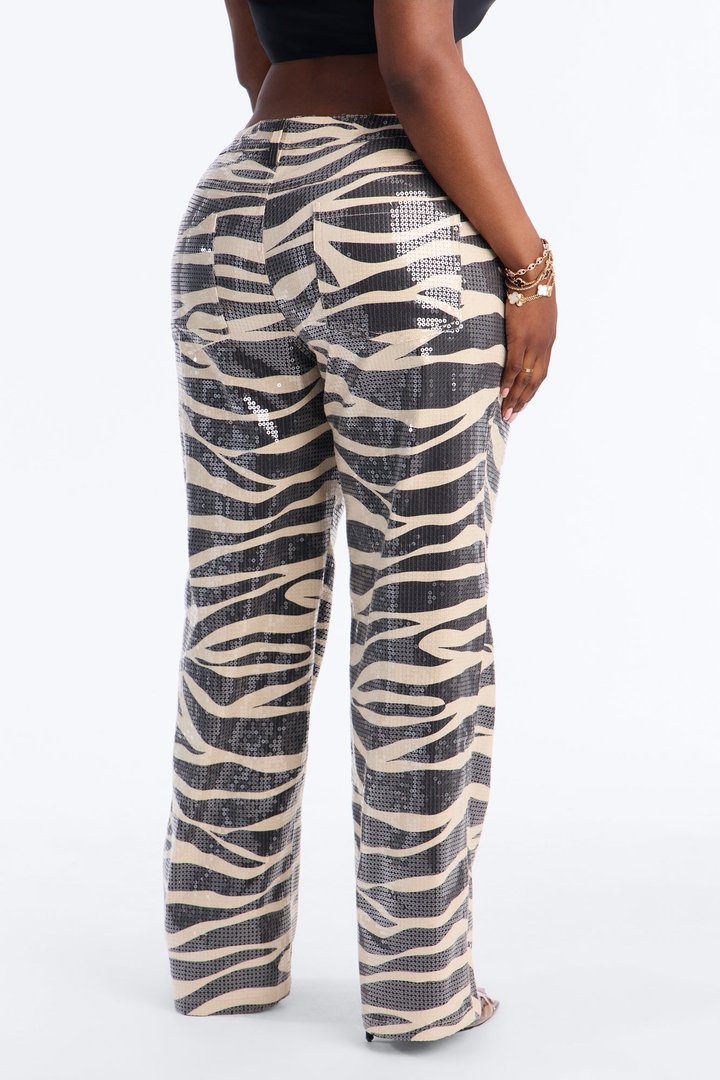 Striped Savage Sequin Zebra Straight Leg Jeans - Black/Smoke