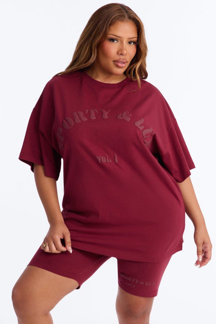 Sporty & Lux Biker Short Set - Burgundy