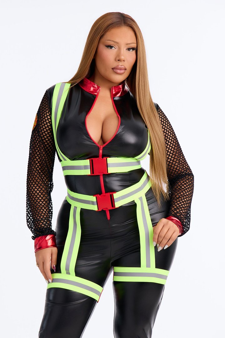 Smoking Hot Firefighter Jumpsuit 3 Piece Costume Set - Black
