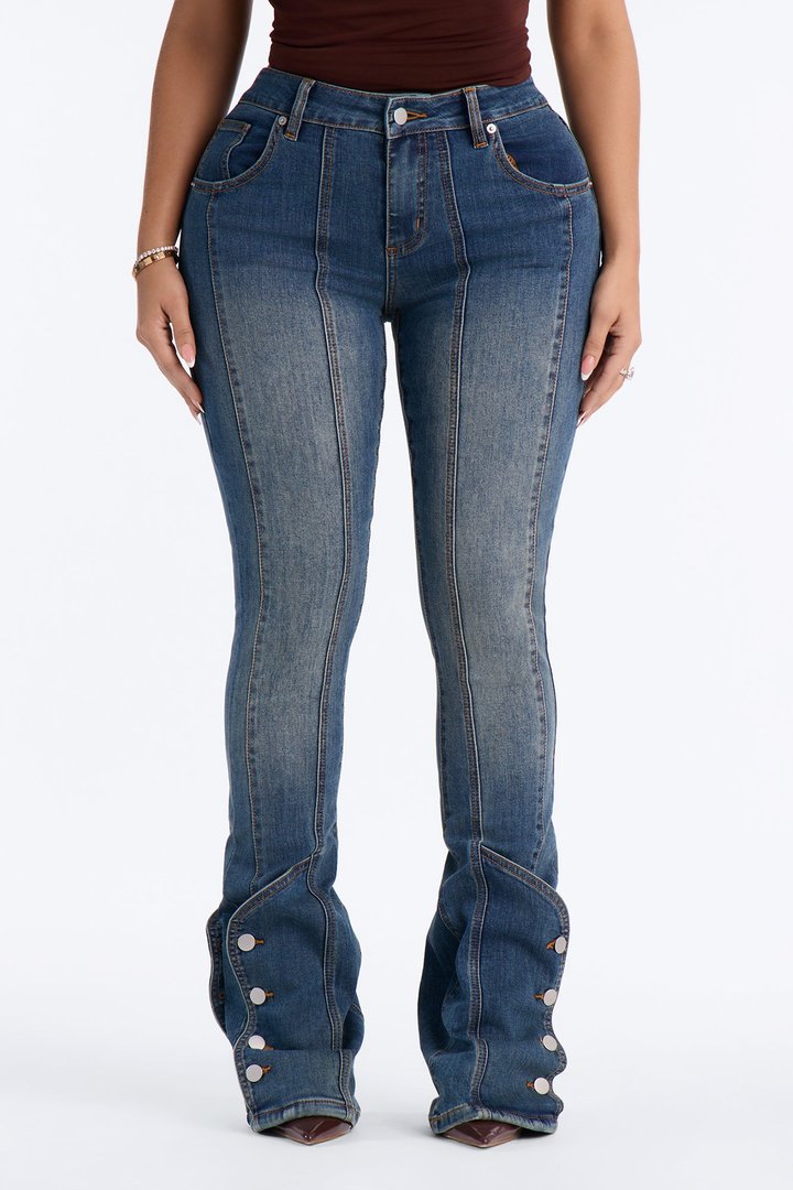 Out Of Pocket Long Length Slim Straight Premium Jeans - Dark Wash