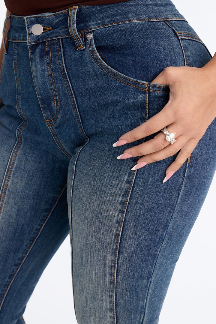 Out Of Pocket Long Length Slim Straight Premium Jeans - Dark Wash